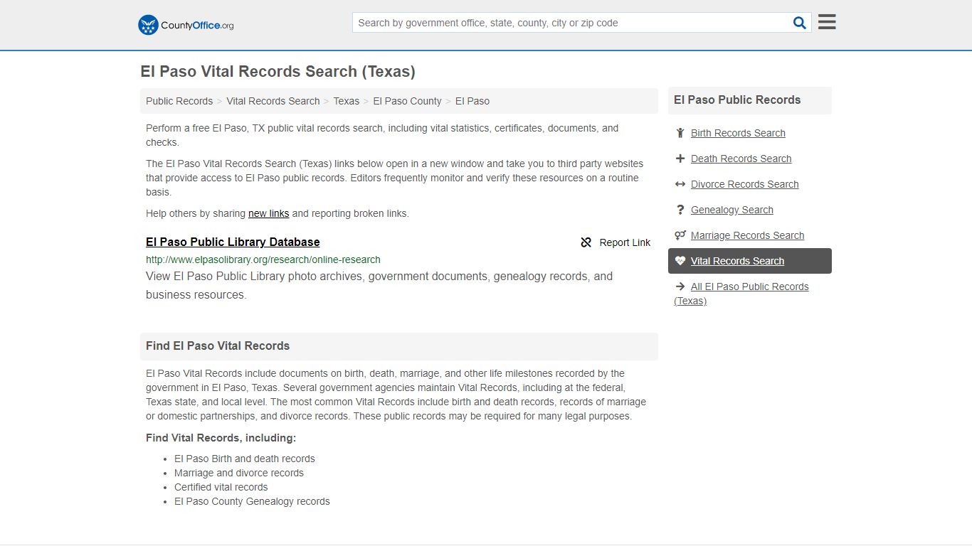 El Paso Vital Records Search (Texas) - County Office