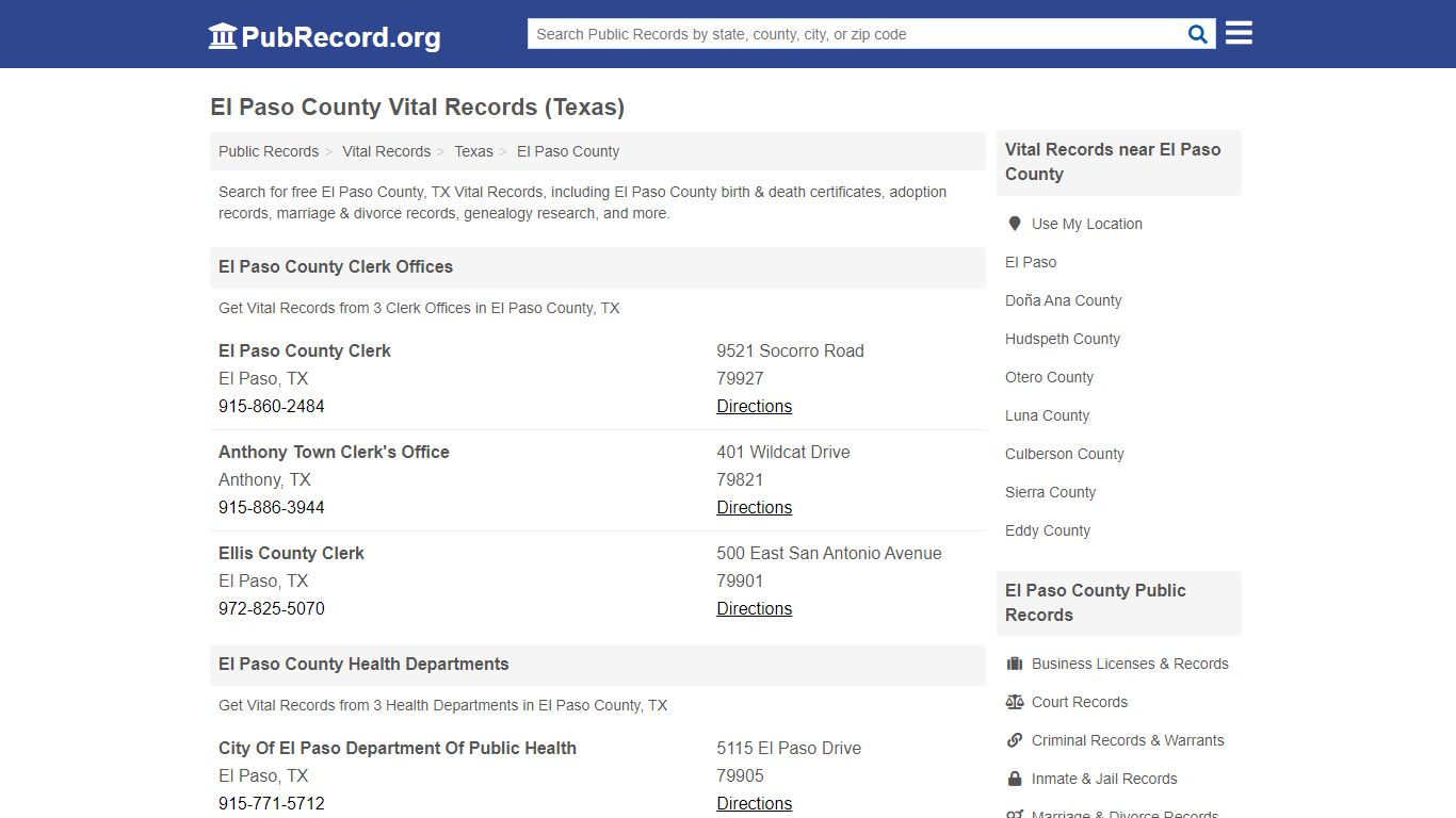 Free El Paso County Vital Records (Texas Vital Records) - PubRecord.org